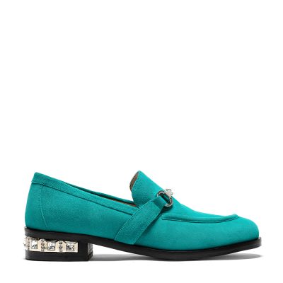 Morione, mocassini donna in pelle di camoscio verde acqua con tacco 3,5 cm - Cavallini