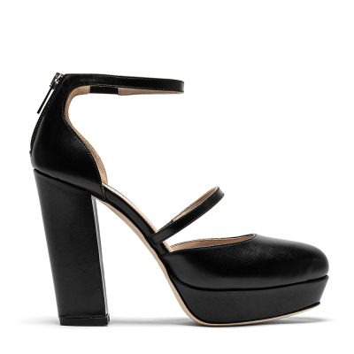 Ossidiana, sandali donna in pelle di vitello nero con tacco 11,5 cm - Cavallini
