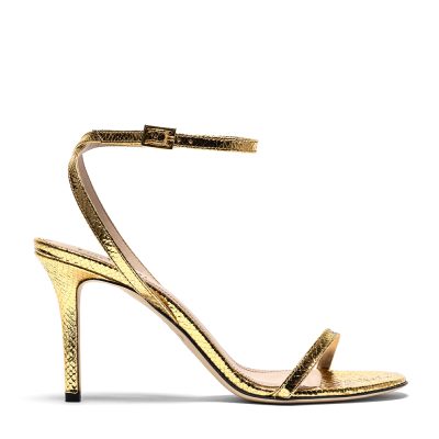 Quarzo, sandali donna in pelle miniviper oro con tacco 8,5 cm - Cavallini