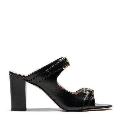Septaria, sandali donna in pelle di vitello nero con tacco 7,5 cm - Cavallini