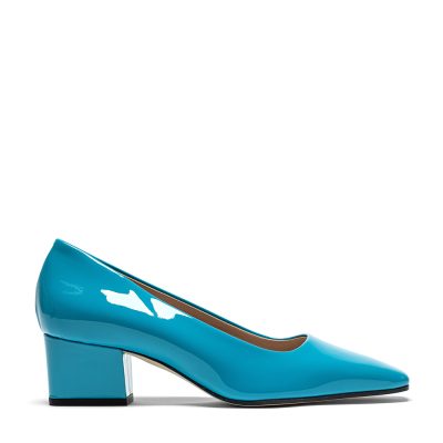Scarpa decollete donna in pelle lucida turchese con tacco a blocco - Cavallini