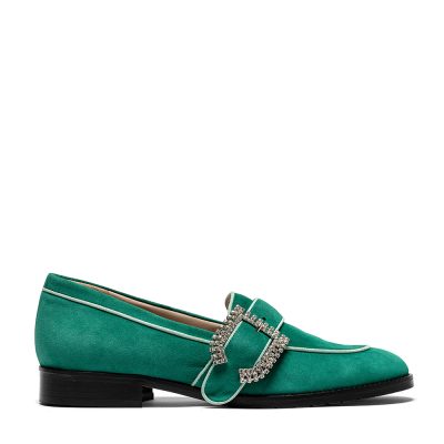 Topazio, mocassini donna in pelle di camoscio verde con tacco 2,5 cm - Cavallini