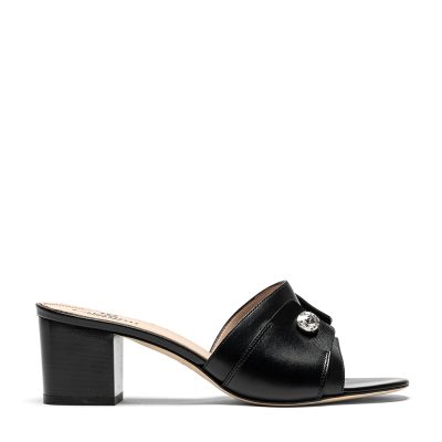 Zolfo, sandali donna in pelle di vitello nero con tacco 5,5 cm - Cavallini